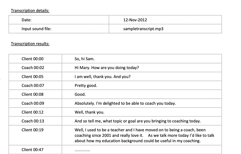 example of a coaching session conversation - via ICF.